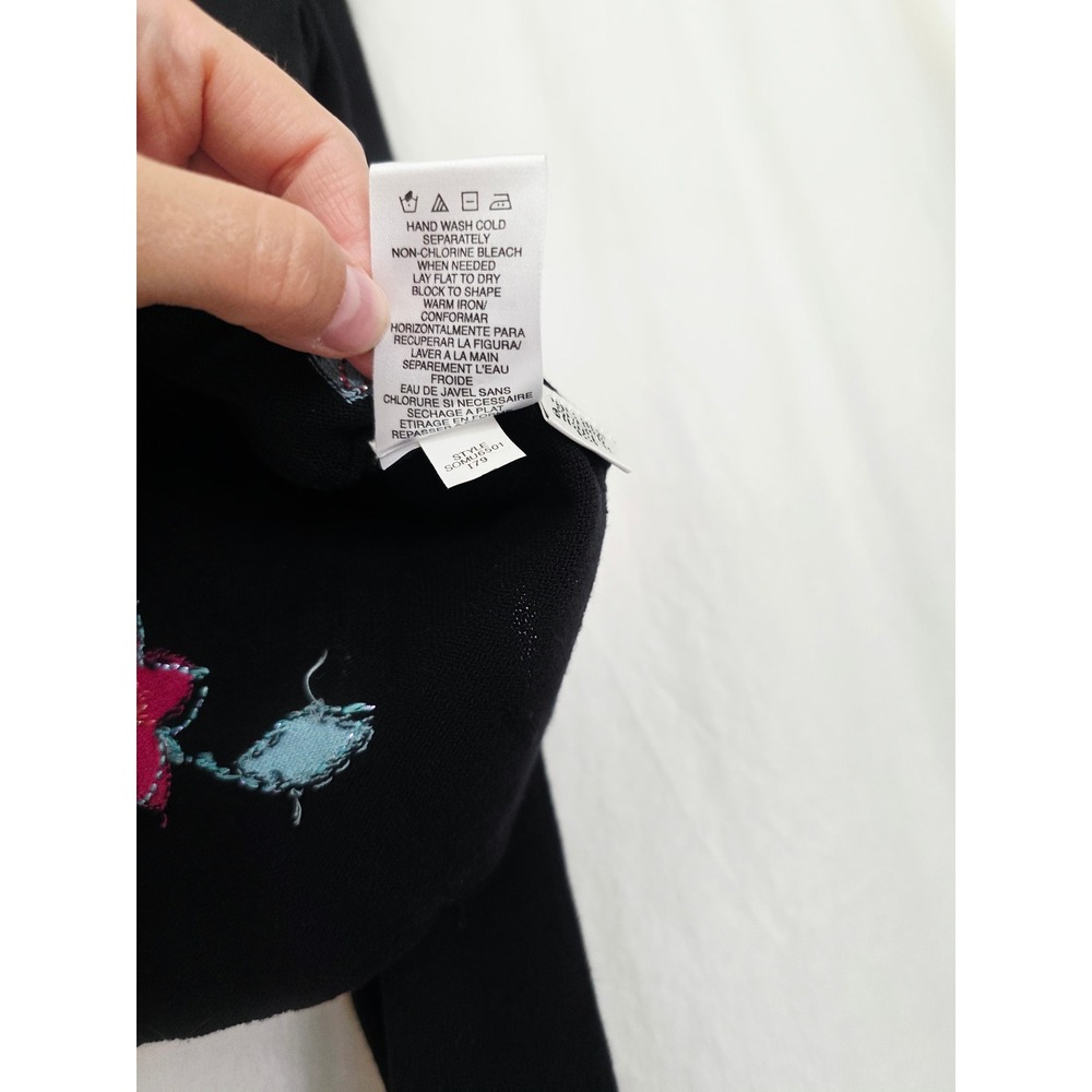 Sigrid Olsen vintage Black Floral Embroidered V-Neck Sweater XL coastalgrandma - Picture 7 of 10